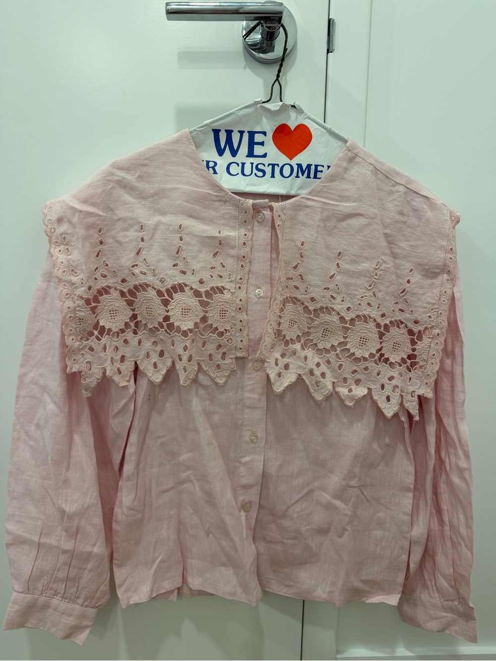 Loeffler Randall Pale Pink Eyelet-Lace Button Front Blouse